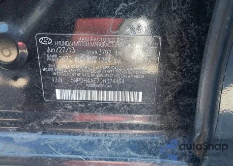 2013 Hyundai Elantra Gls из США, поврежденный, VIN 5NPDH4AE7DH374464